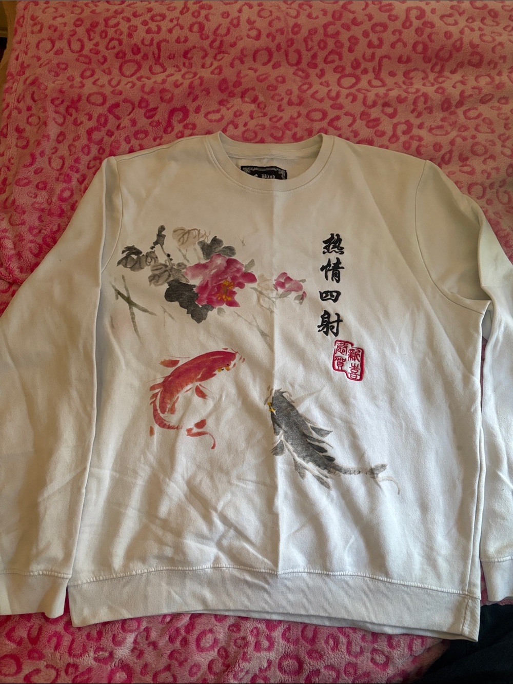 Men's Cream Crewneck Sweatshirt with Koi & Floral Graphic
